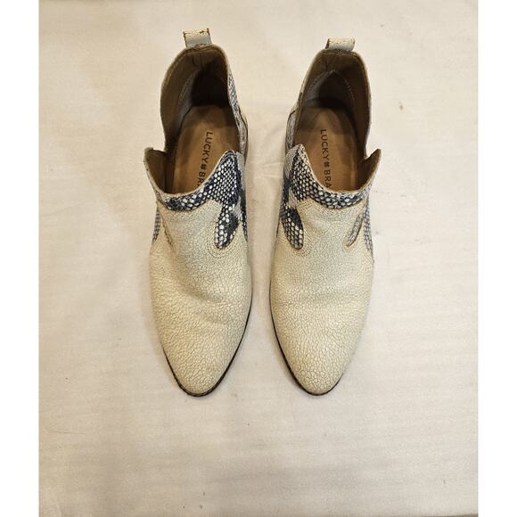 Lucky Brand Boots‎ Leymon Cream Leather Snakeskin Cut Bootie Women's Size 7. 5M - Picture 9 of 11